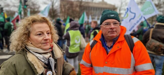 Guillaume Gandon, vice-président de la CGB et Elisabeth Lacoste directrice de la Confédération internationale des betteraviers européens (CIBE). Les agriculteurs tirent leurs dernières cartouches à Strasbourg